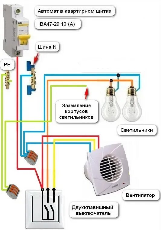 Схема подключения вытяжного вентилятора в ванной к выключателю. Схема подключения выключателя вытяжного вентилятора с таймером. Схема подключения вытяжного вентилятора от лампочки. Схема подключения вентилятора с таймером в ванной через выключатель. Как подключить выключатель без распределительных коробок