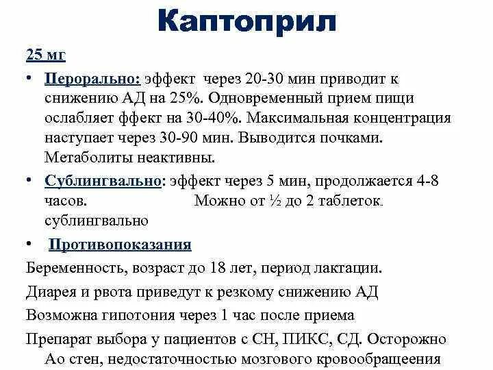 Сколько действует таблетка каптоприла