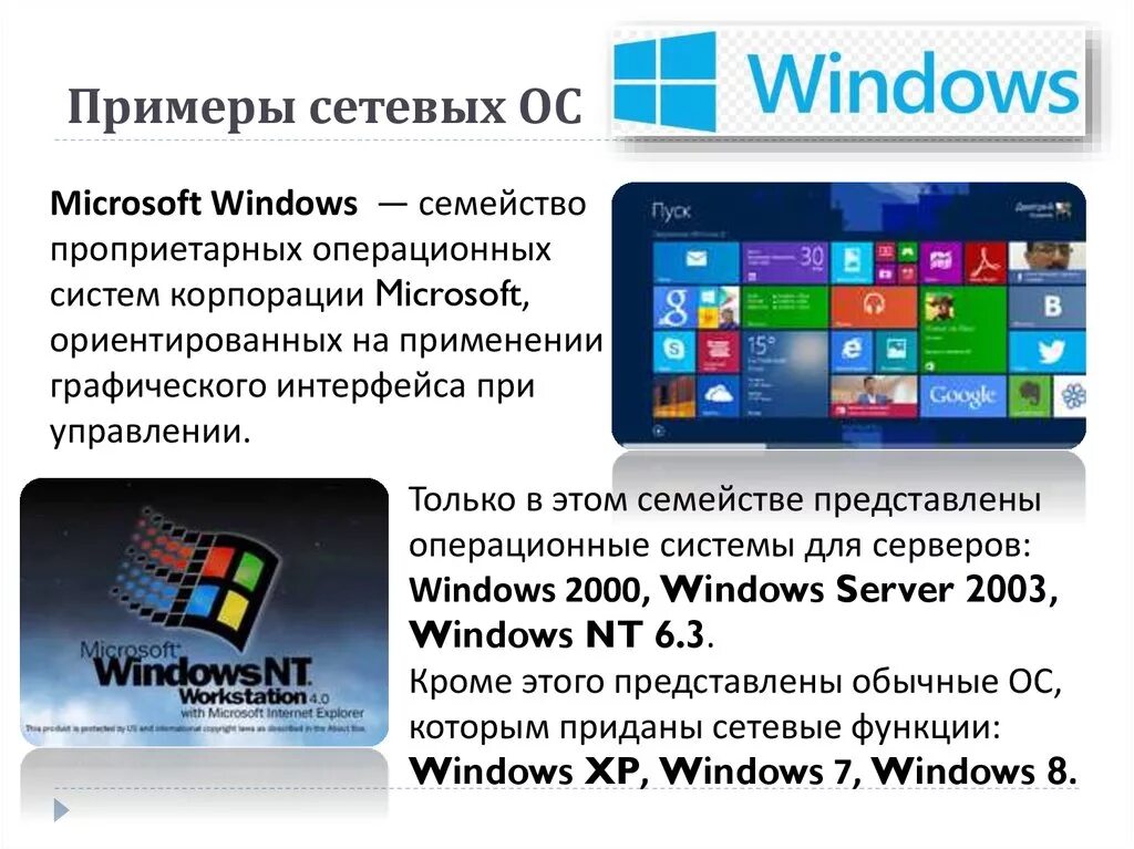 Примеры операционных систем. Операционные системы примеры. Сетевые операционные системы виндовс. Операционные системы семейства Windows.
