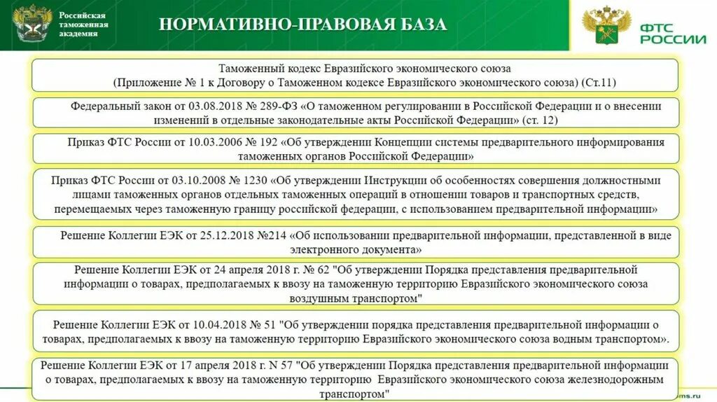 Нормативно-правовая база таможенного регулирования. Акт таможенного органа. Нормативно правовая база таможенных органов. Способы таможенного декларирования. Особенности декларирования