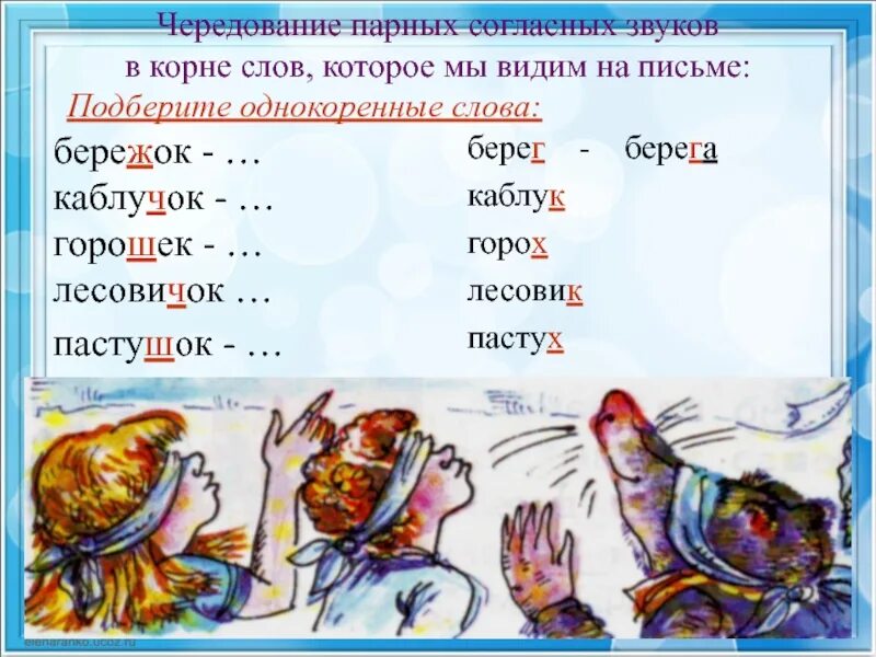 Однокоренные слова с чередованием в корне. Чередование согласных в корне. Чередование согласных в корне 2 класс. Корни с чередованием согласных. Чередование звуков в корнях слов.