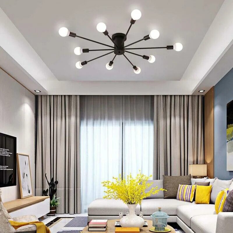 Модные люстры для гостиной в современном стиле Gold/Black Iron+Crystal G4 LED Flower Chandeliers With AC Power Source And Volta