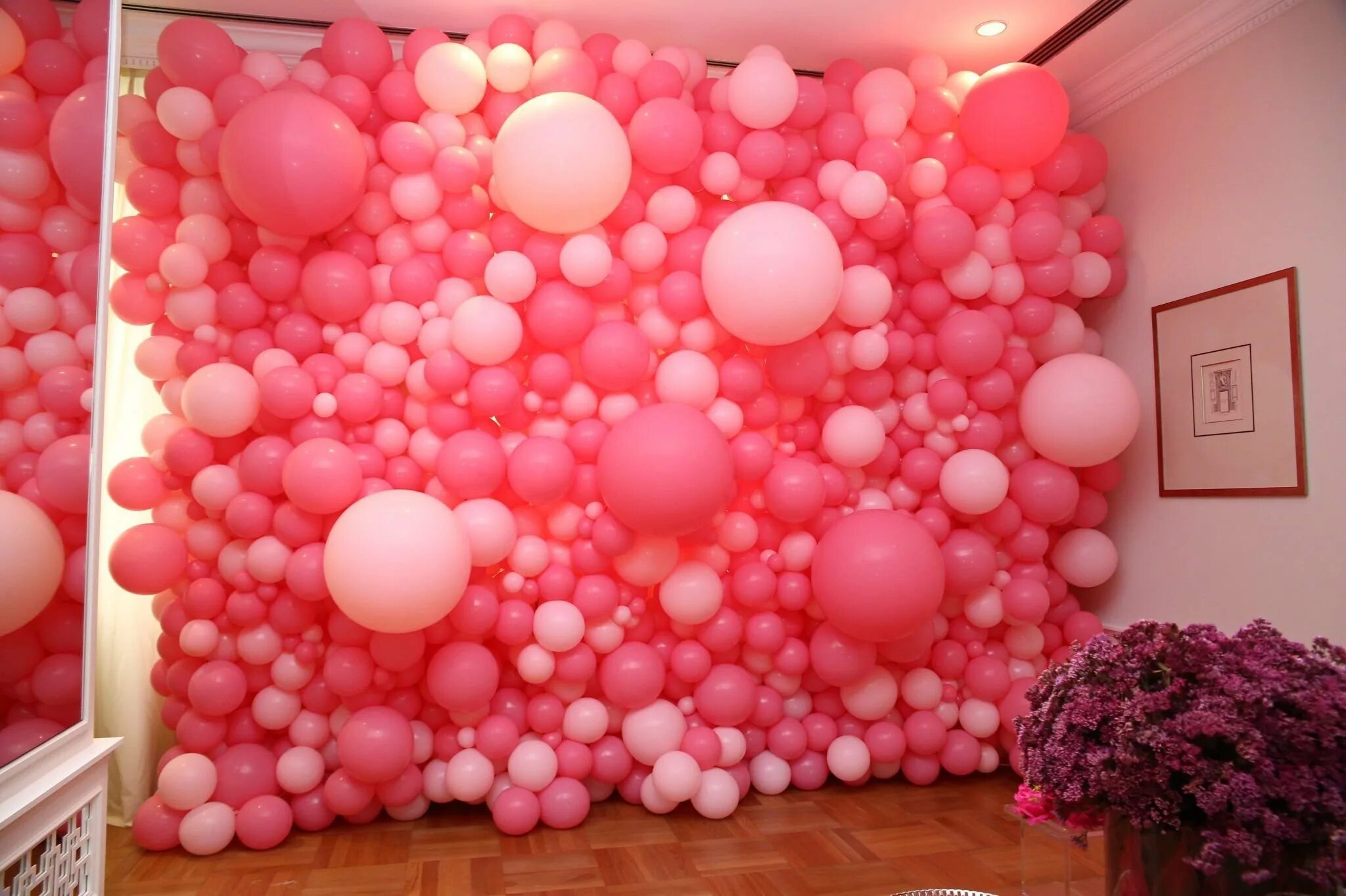 Розовые шары. Фотозоны из воздушных шаров. Фотозона с розовыми шарами. Стена из воздушных шаров.