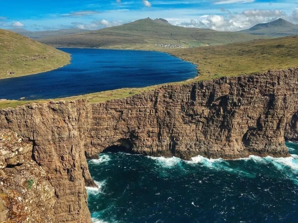 Самый большой остров в дании. Озеро Сорвагсватн Фарерские. Фарерские острова озеро Сорвагсватн. Сорвагсватн озеро над океаном. Висячее озеро Сорвагсватн, Фарерские острова.