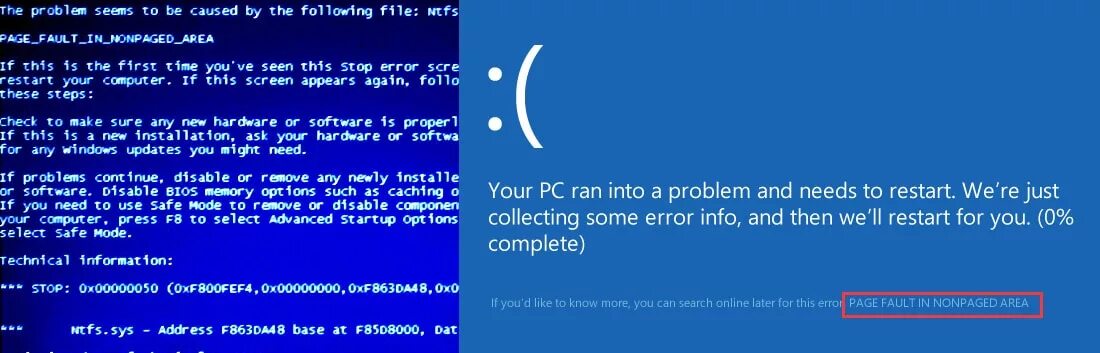 Page Fault синий экран. Ошибка Page Fault in NONPAGED area. Экран смерти Page_Fault_in_NONPAGED_area. Синий экран смерти Windows 10 Page_Fault_in_NONPAGED_area.