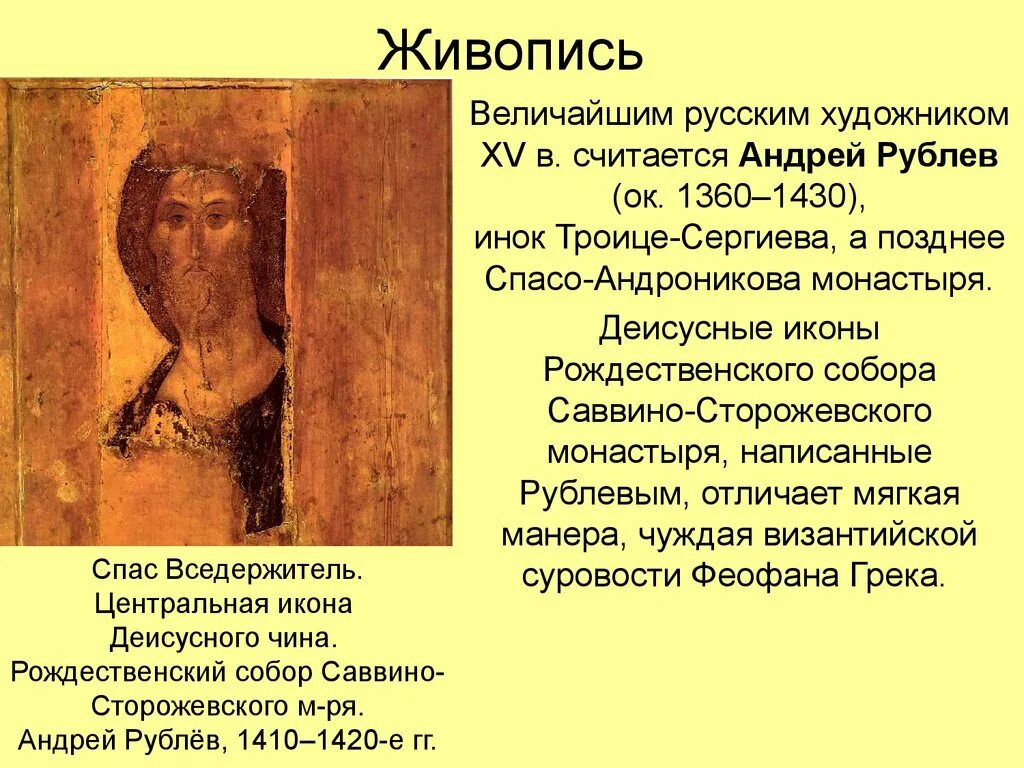 Презентация культура 13 14 в. Живопись Андрея Рублёва 13-15 века на Руси.