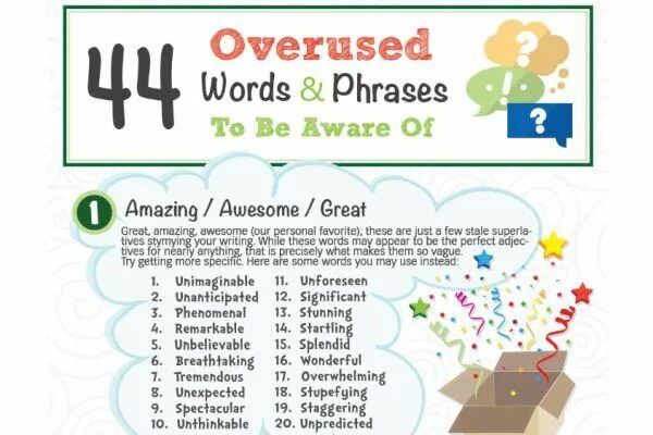 12 word phrase. Замена overused Words. Awareness phrases. Предложение с overused. Remarkable phrases.