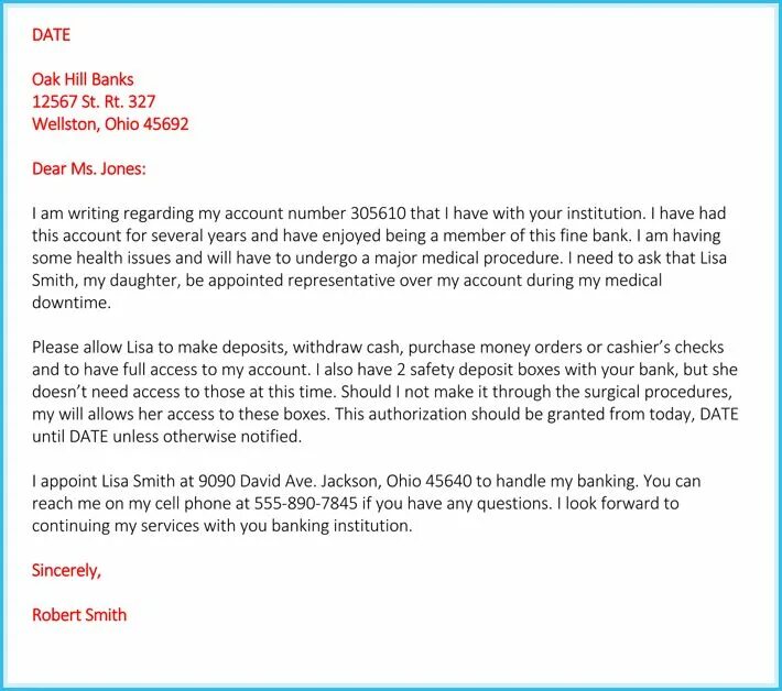 Bank request. How to write a letter of authorization. bank of america formal letter. requesting a service letter. letter for return of money.