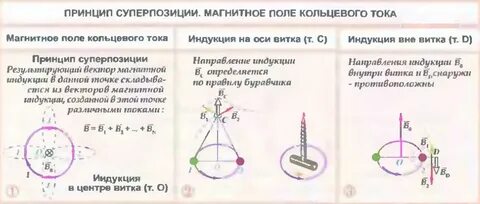 Вектор магнитной индукции в центре витка направлен