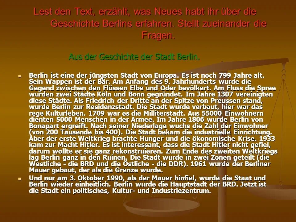 Berlin is die Hauptstadt der BRD. Die Stadt wurde im 13 чтение. Немецкий язык текст die neue schulerin. Meine Stadt тест 6 номер 5 и 6 Lise den text немецкий язык.