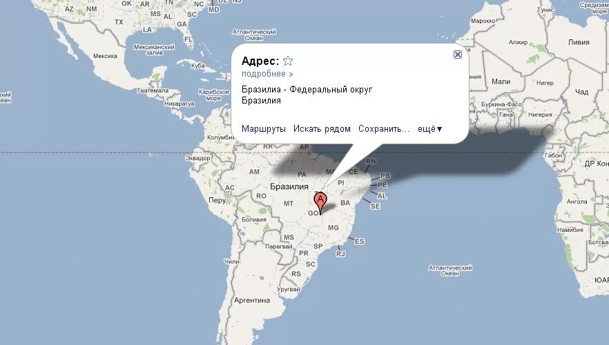На карте находится бразилия
