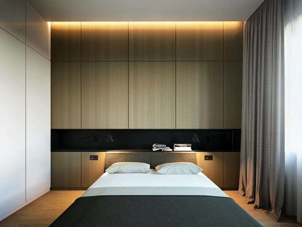 Интерьер скрытый. Спальня в минималистическом стиле 14 кв.м. Спальня в стиле Минимализм. Интерьер спальни в минималистическом стиле. Маленькая спальня в современном стиле.