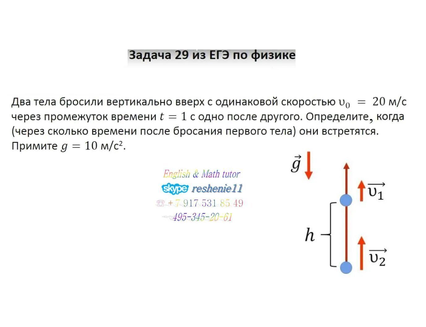 График скорости тела брошенного вверх Решебник Трофимова Т.И. (1999) Задача 1. 11