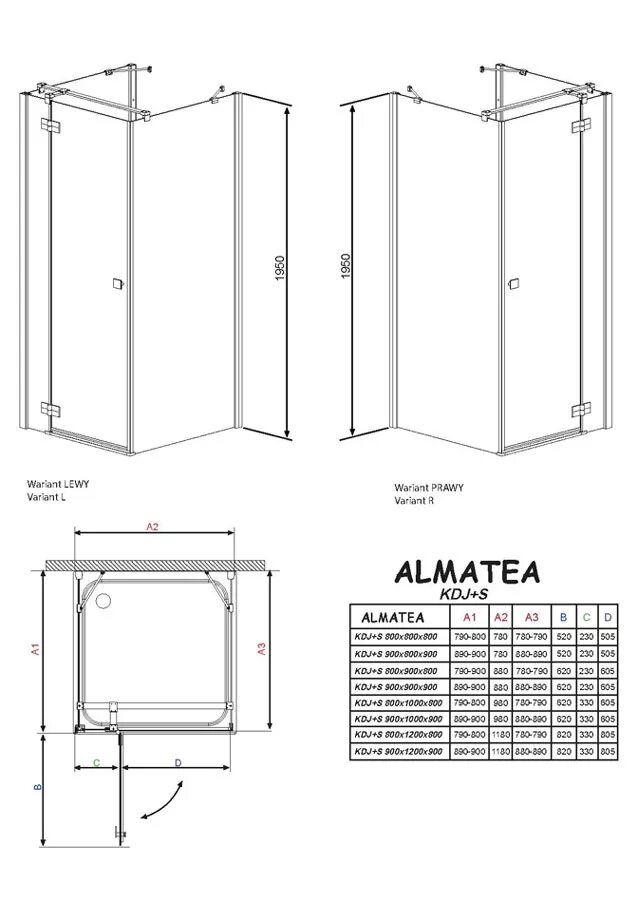 Душевой уголок Radaway Almatea KDJ 80x80 r 80см*80см. Душевой уголок Radaway Almatea KDJ 80x90 r 90см*80см. Душевой уголок Radaway Almatea KDJ 80x100 r 100см*80см. Душевой уголок Radaway Almatea KDJ 100x80 l 100см*80см.