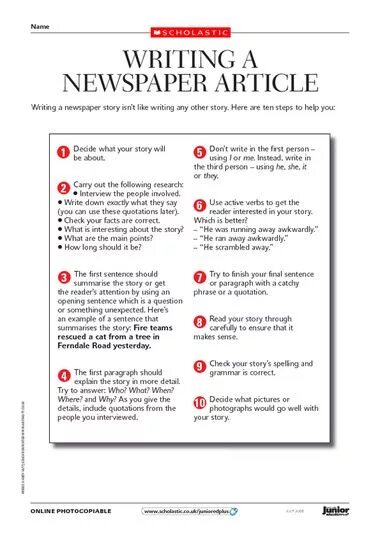 How to write a newspaper article. Newspaper article writing. How to write an article. News article writing. Newspaper report