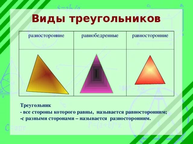 Какой треугольник называют разносторонним. Название всех разносторонних треугольников. равносторонний равнобедренный разносторонний. равносторонний и разносторонний треугольник. разносторонний и равнобедренный треугольник.
