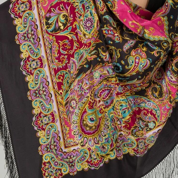 Восточные платки фото Pawlow Posad Tuch reine Wolle 125x125 cm Russischer Schal- Östliches Kaleidoskop
