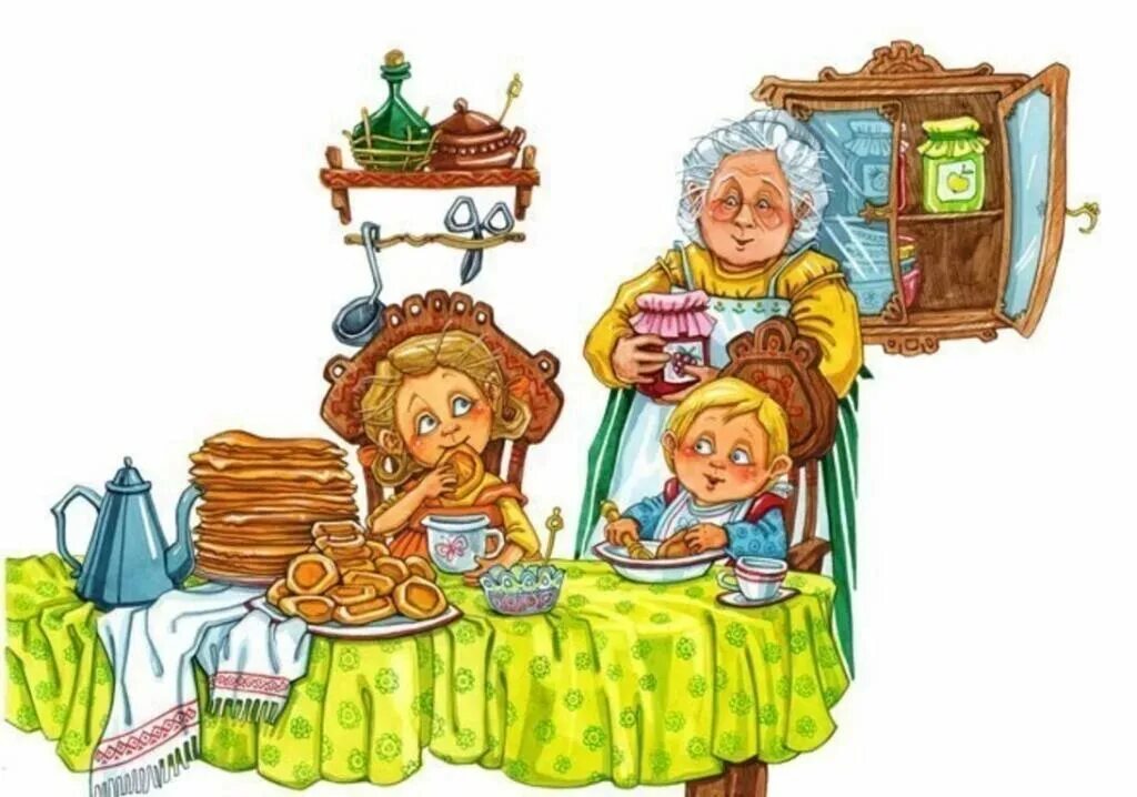 Бабушка с блинами. Бабушка печет оладушки. Бабушка с внуками блины. Бабушка угощает. Танечка угости бабушку своим пирогом