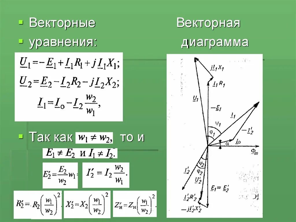 Векторная трансформатора. Векторная диаграмма. Векторное уравнение. Векторная диаграмма трансформатора. Уравнения для векторных диаграмм.