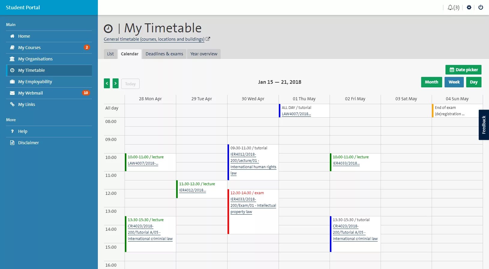 Student timetable. Maastricht University students. Universal timetable ex. Maastricht University suffered a Major Cyber-Attack. Student portal