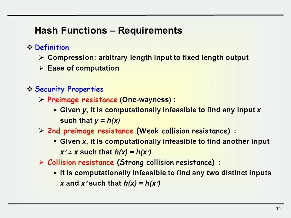 Hash function. Алгоритм хэш функции. Preimage of function. Length of input.