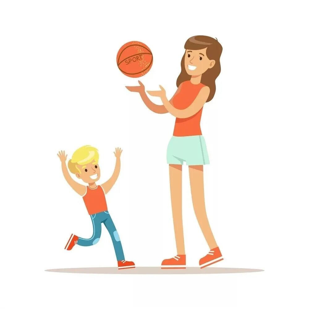 Ребенок играет с мамой в мяч. Спортивная девочка мультяшная. Мама и спорт. Детские спортивные иллюстрации.