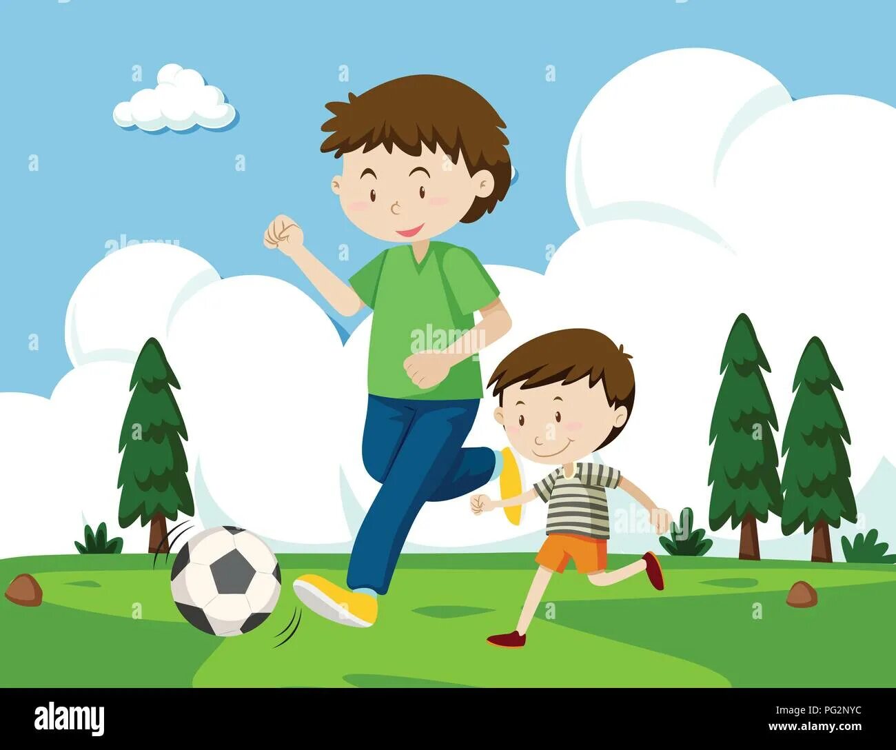 Детская иллюстрация папа и сын. Папа играет в футбол иллюстрация. Папа с ребенком играют в футбол. Сюжетная картина футбол для детей. Папы играют в футбол