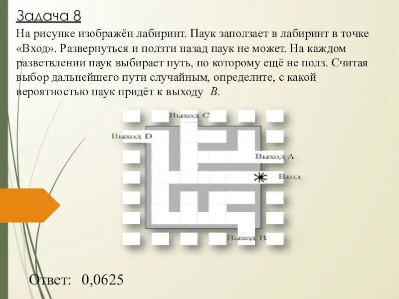 На рисунке изображен лабиринт паук заползает