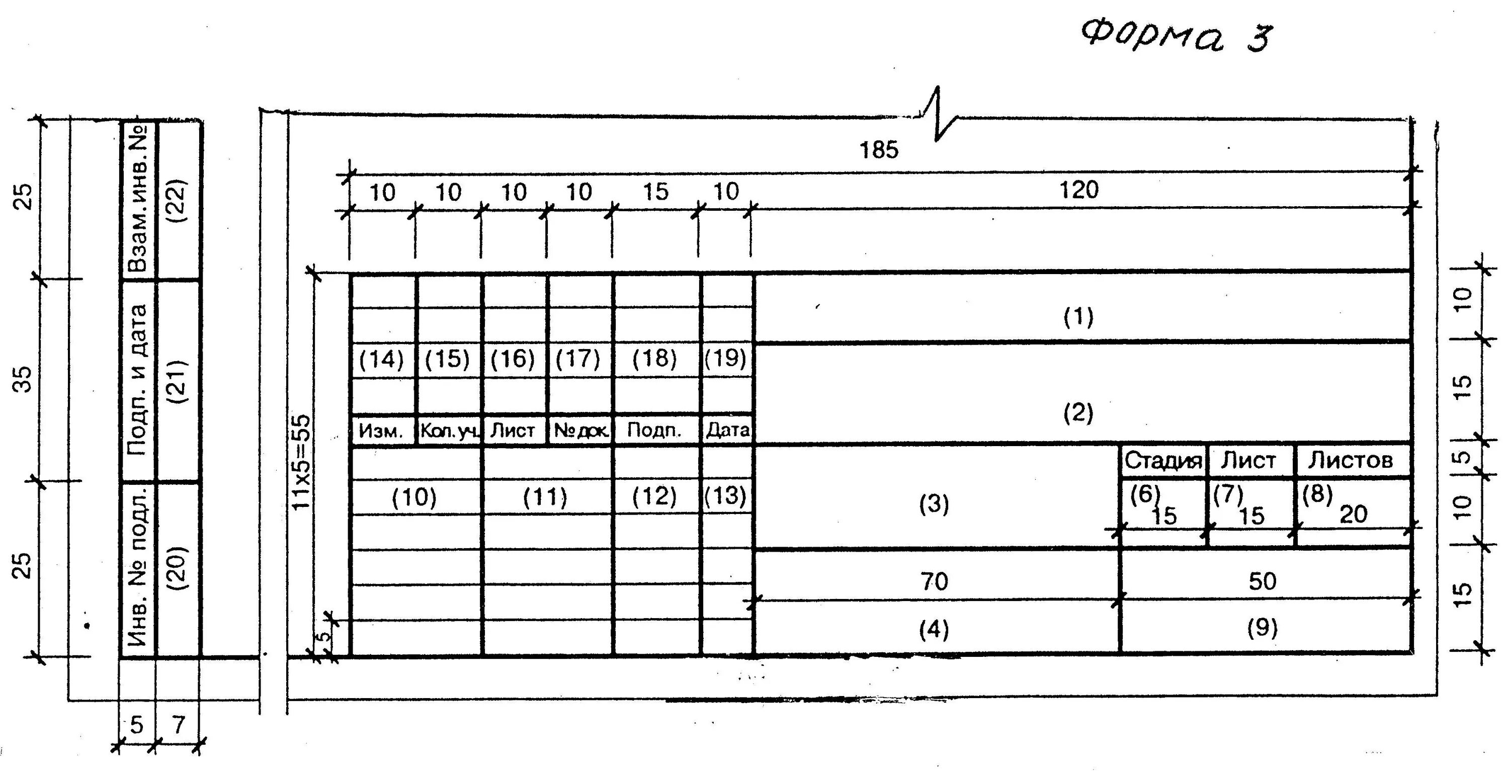 Штамп сбоку на чертеже. Форма 3 штампа чертежа. Штамп форма 3 ГОСТ. Штамп форма 4 ГОСТ 21.101-97. Форма 3 чертежи