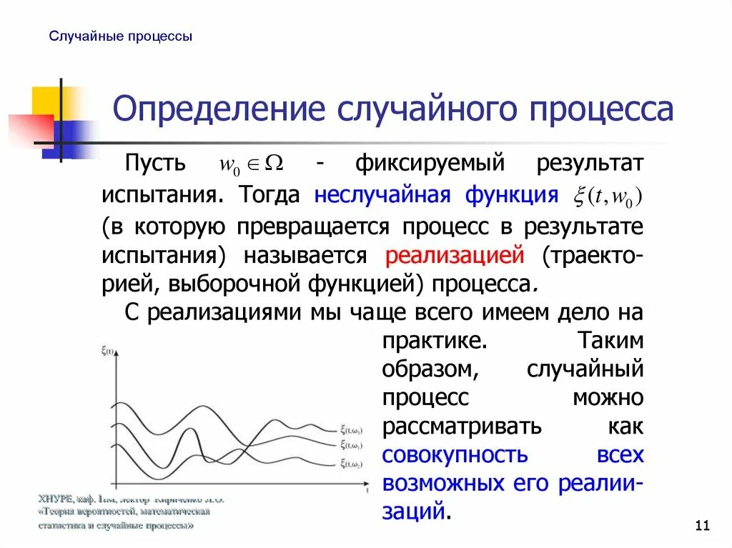 Случайный процесс. Определение случайного процесса. Реализация случайного процесса. Примеры случайных процессов. Случайные функции времени