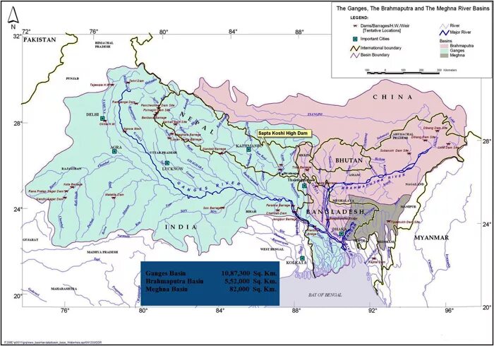 Ганг и Брахмапутра на карте. Бассейн реки Брахмапутра. Река ганг на контурной карте.