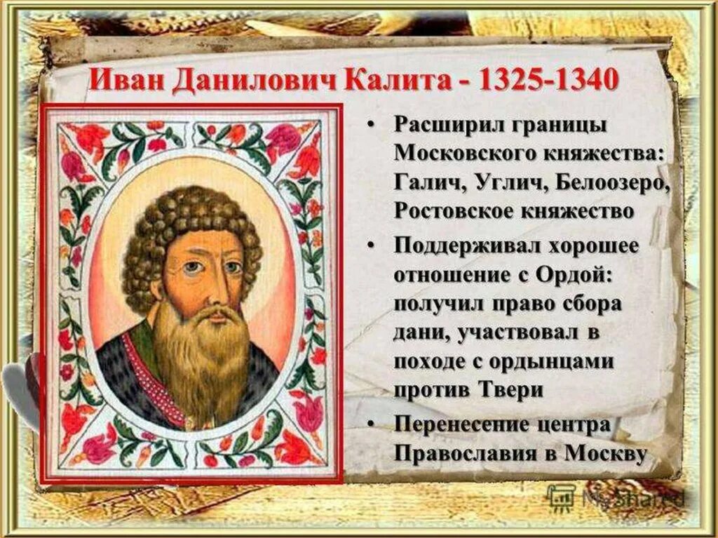 Составьте исторический портрет ивана калиты