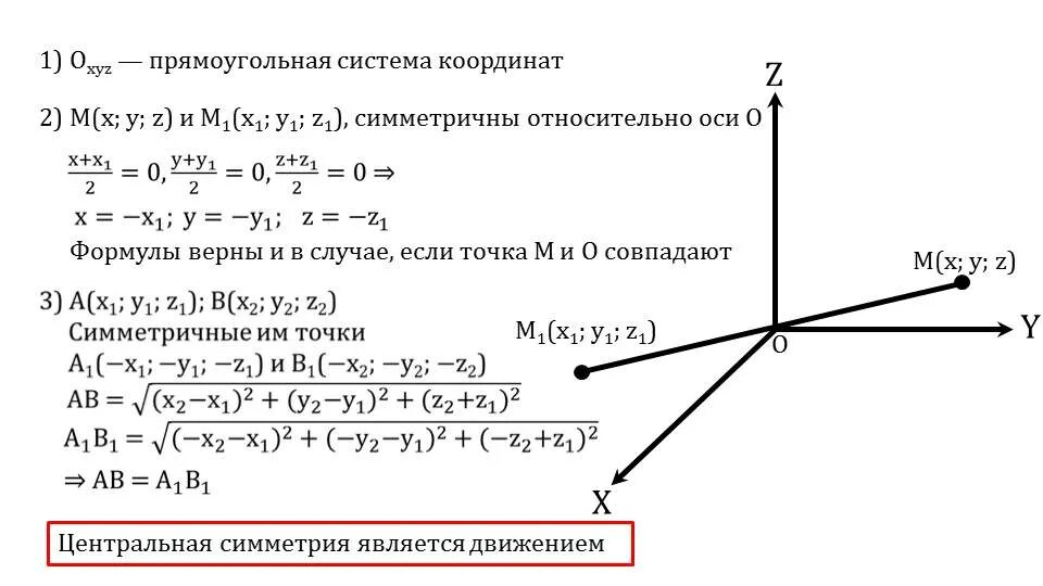 Прямоугольная система координат в пространстве 11 класс задания. Осевая симметрия относительно координатных осей. Центральная симметрия в системе координат. Центральная симметрия формула. Координаты прямой x a 0