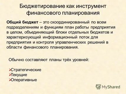 Финансового планирования и бюджетирования