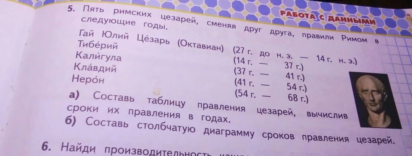 Дадут в следующие год два. Пять римских цезарей сменяя друг. Составь таблицу правления цезарей вычислив сроки их правления. Пять римских цезарей сменяя друг друга правили Римом в следующие годы. 5. Пять римских цезарей, сменяя друг друга, прави следующие годы..