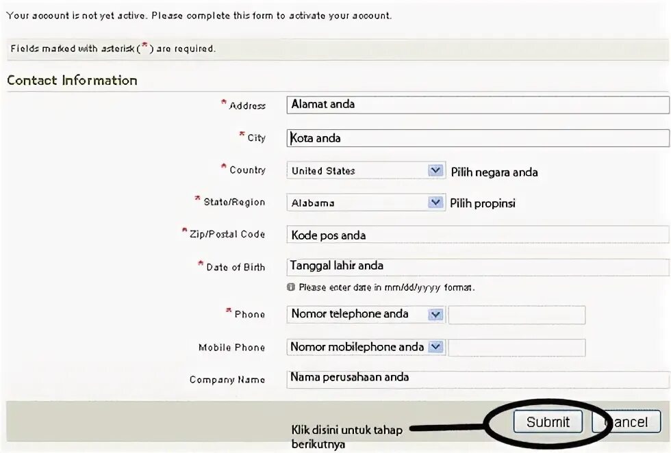 Account registration