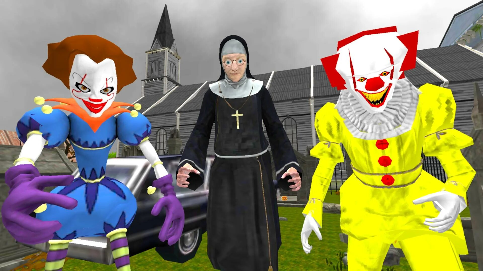 Побег от клоунов. Сосед клоун. Клоун сосед игра. Clown Neighbor Escape монахиня и клоун. Clown Hospital Neighbor.