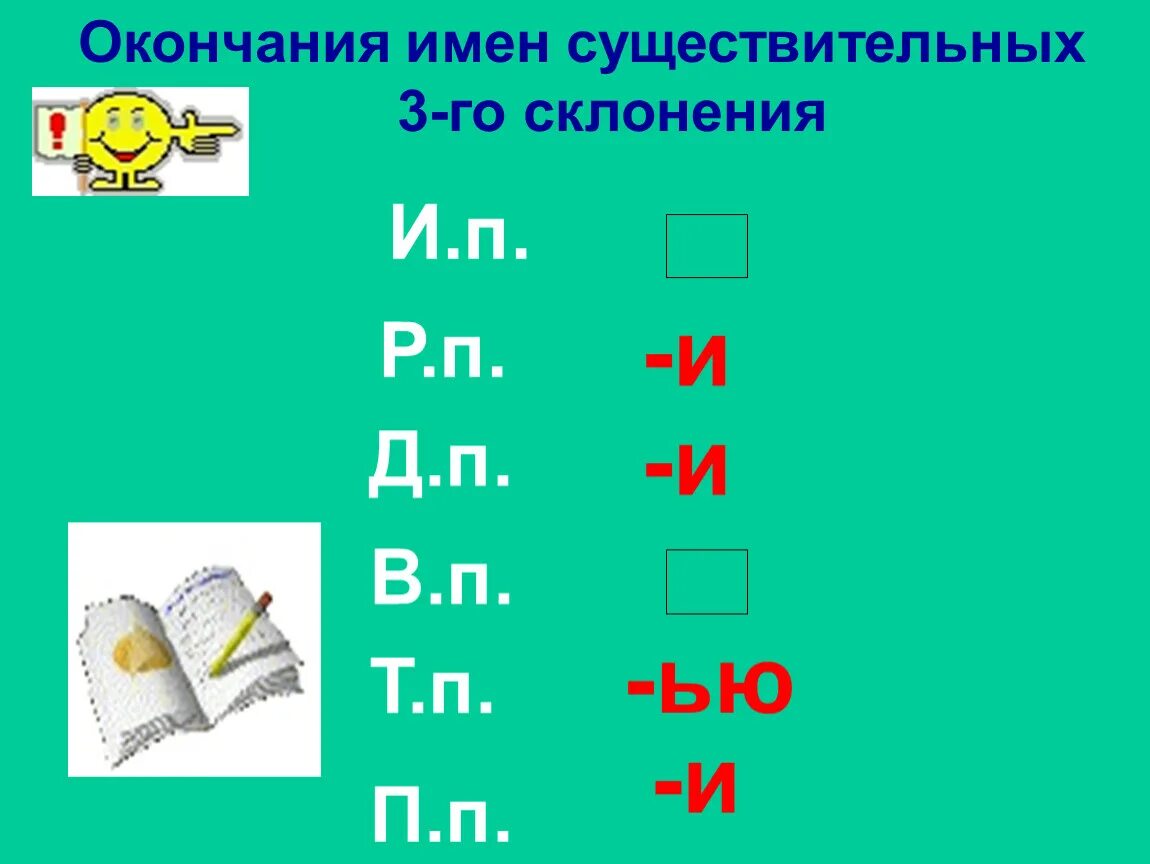 Правописание падежных окончаний 3 склонения 3 класс. Окончания существительных 3 склонения. Окончания имен существительных 3-го склонения. Окончания имён существительных 3 склонения. Окончания имён сущиствительных 3 склонения.