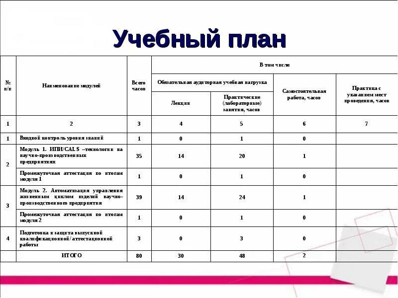 Аудиторные часы по программе