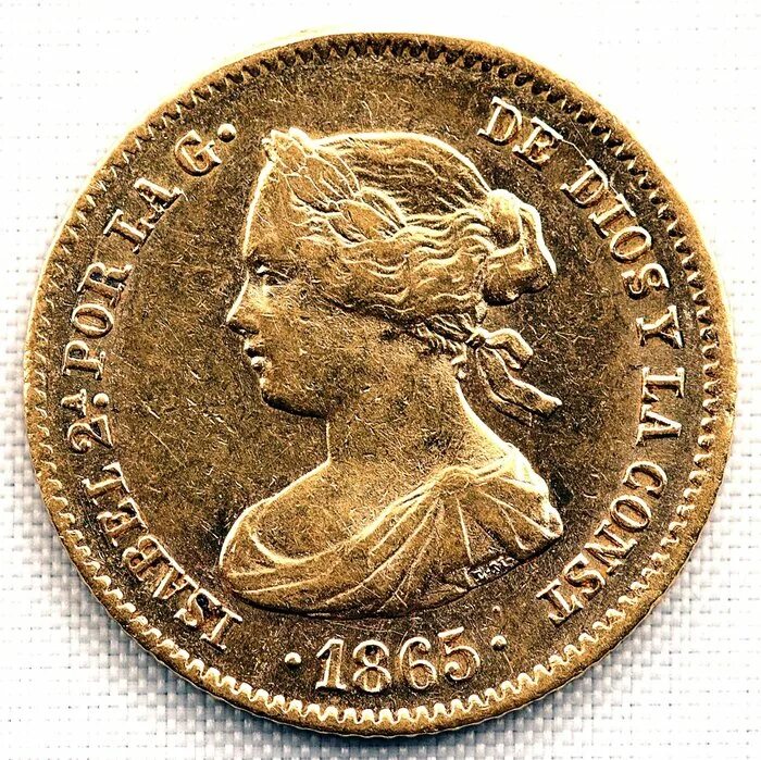 Золото 1867 Испания 4 эскудо. Золотое эскудо. 4 Эскудо, Испания 1732 год..