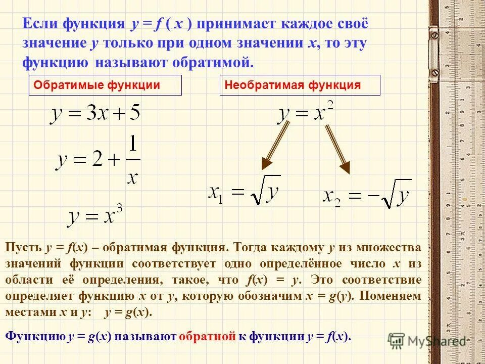 Обратимая функция. Определение обратимой функции. Обратимая и Обратная функция. Обратимые функции примеры.