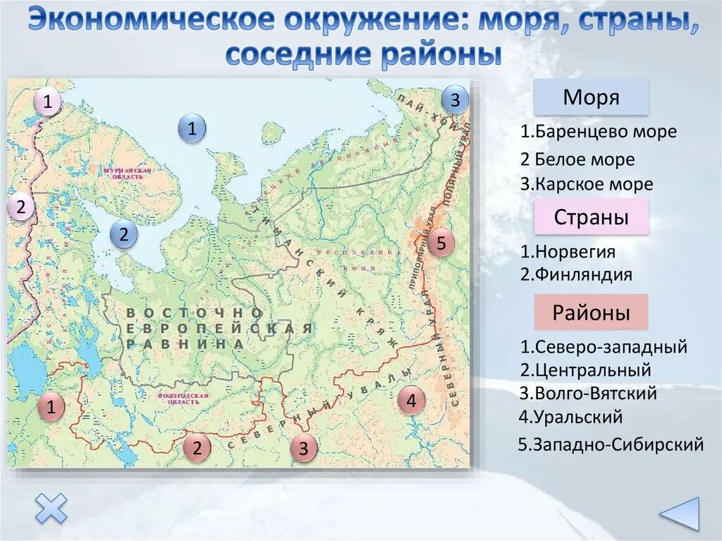 Районы европейского севера России. Моря европейского севера.
