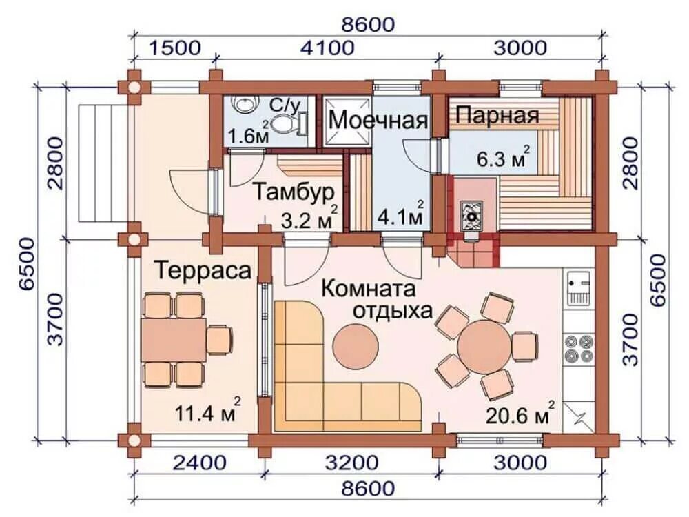 Проекты бань с комнатой отдыха фото