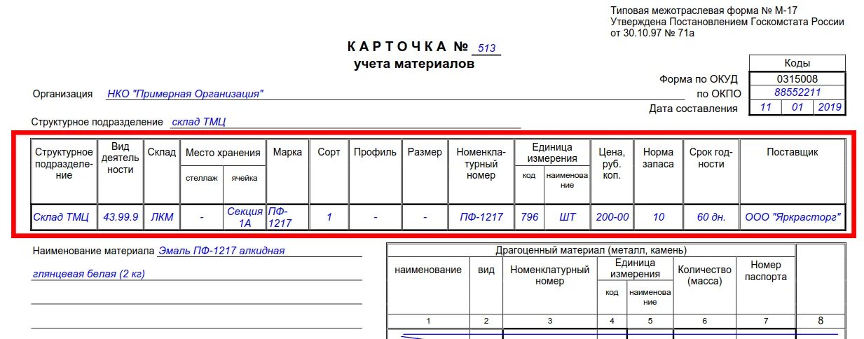 М 17 по материалам