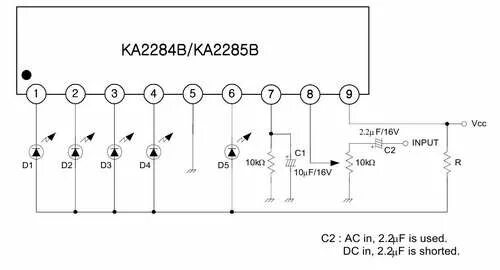 Микросхема ка 2284 схемы и 5 DOT LED LINEAR LEVEL METER DRIVER under Repository-circuits -20579- :