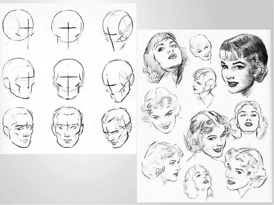Рисунок лица 1 3. Рисование головы человека в пространстве. Рисование головы в разных ракурсах. Наброски головы. Изобразить голову человека в пространстве.