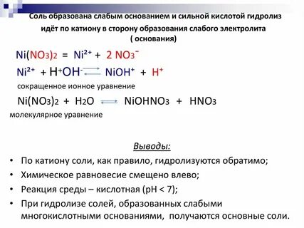 Молекулярные и ионные уравнения реакций гидролиза