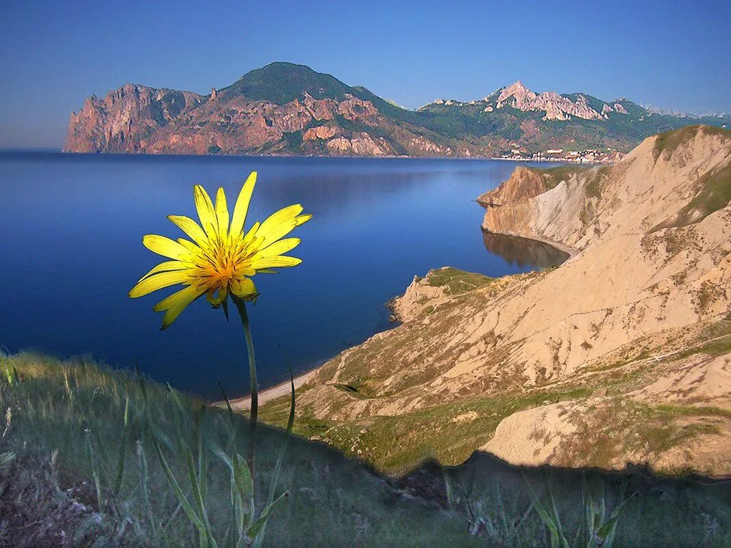 Солнечный вынести. Море весной. Природа Крыма. Горы солнце.