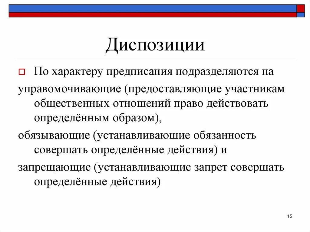 Диспозиция по характеру предписания. Характер предписания. Управомочивающая диспозиция.