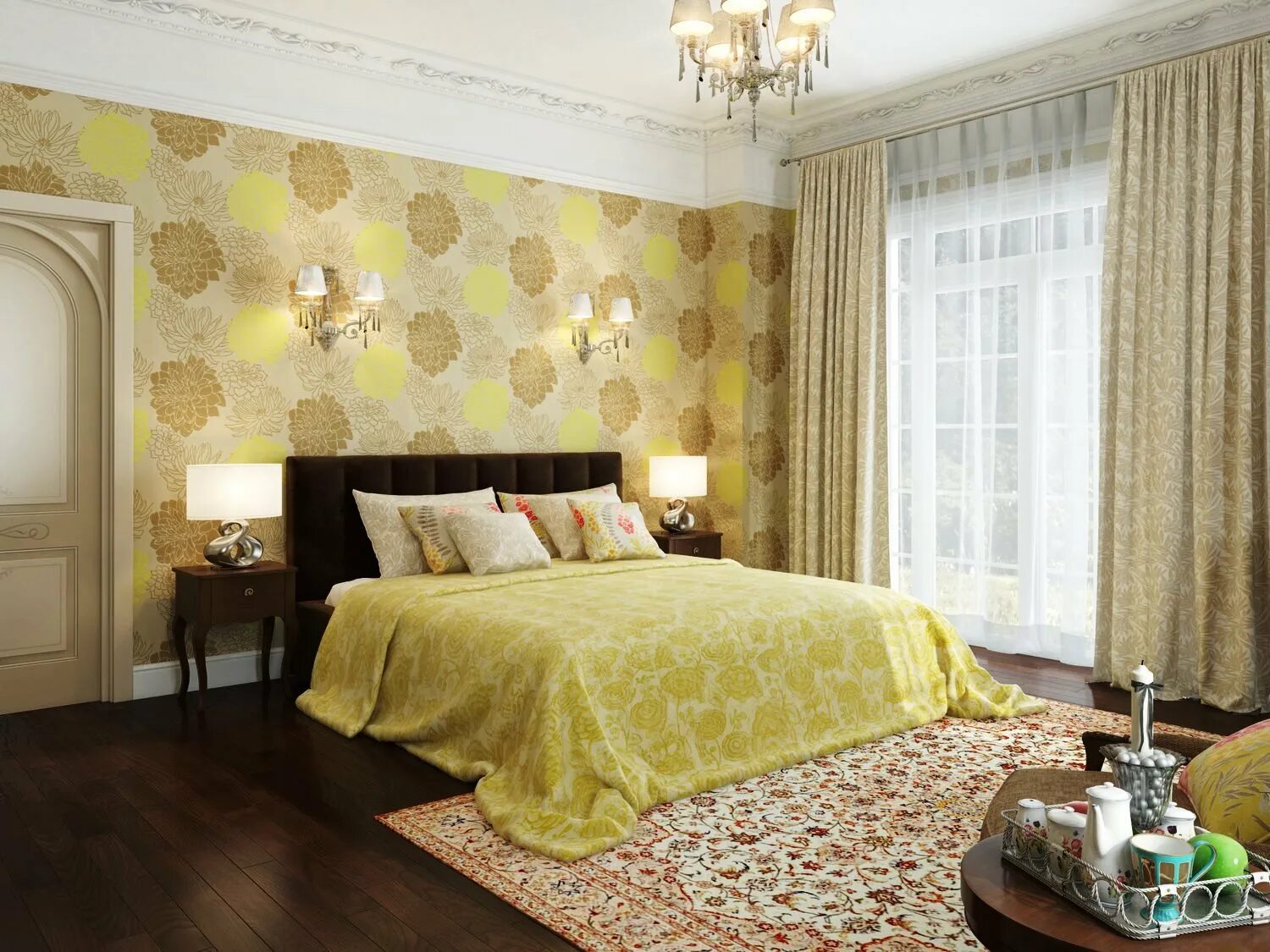 Обоями сторонами. Обои для спальни. Обои для спальни комбинированные. Спальня в золотисто желтых тонах. Жёлтые обои для стен в интерьере.